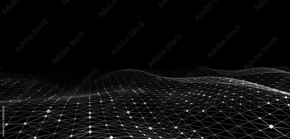 Poster Network connection structure.Low poly shape with connecting dots and lines on dark background.Vector illustration. Abstract polygonal space.