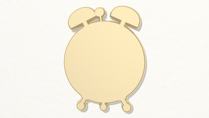 bed watch on the wall. 3D illustration of metallic sculpture over a white background with mild texture. bedroom and beautiful