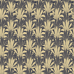 Vector yellow gold leaves, palms seamless pattern