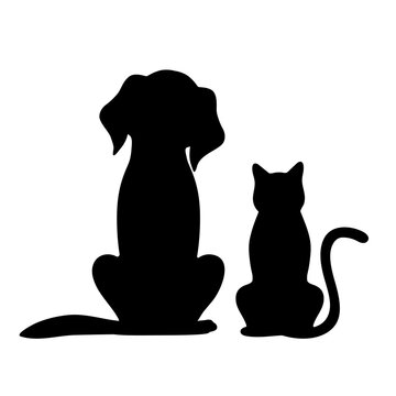 illustration silhouettes of dogs and cats on a white background