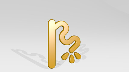 CAT TOY from a perspective with the shadow. A thick sculpture made of metallic materials of 3D rendering. animal and illustration