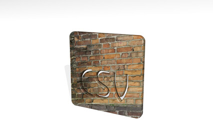 csv made by 3D illustration of a shiny metallic sculpture casting shadow on light background