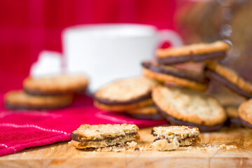 Oatmeal cookies with chocolate and freshly roasted coffee