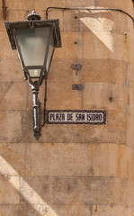Lamp and Street Name in Salamanca, Spain
