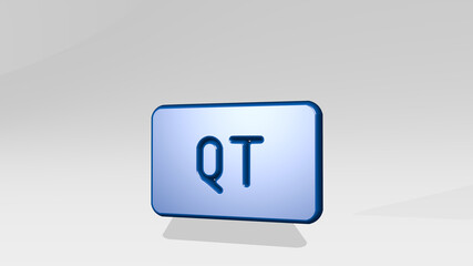 vide document qt stand with shadow. 3D illustration of metallic sculpture over a white background with mild texture. business and concept