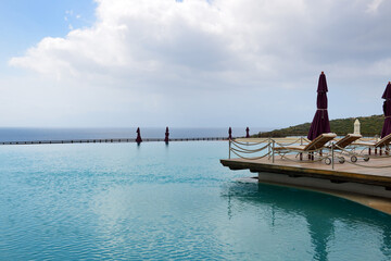 Obraz premium The sea view terrace and swimmimg pool at luxury hotel, Bodrum, Turkey