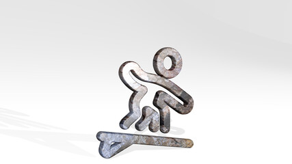 NAUTIC SPORTS SURFING WATER casting shadow from a perspective. A thick sculpture made of metallic materials of 3D rendering. boat and illustration