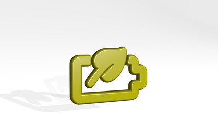 CHARGING BATTERY ECO stand with shadow. 3D illustration of metallic sculpture over a white background with mild texture. electric and car