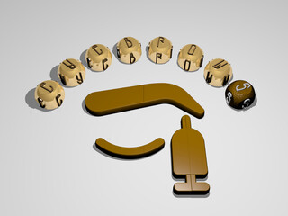 3D representation of eyebrows with icon on the wall and text arranged by metallic cubic letters on a mirror floor for concept meaning and slideshow presentation. beautiful and beauty