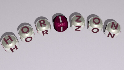 combination of horizon built by cubic letters from the top perspective, excellent for the concept presentation. blue and landscape