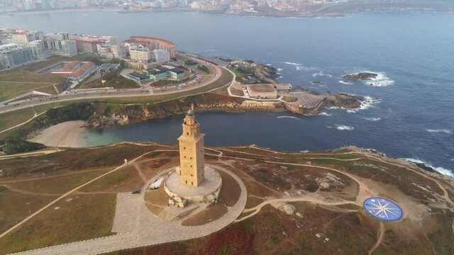 Tower of Hercules.A Coruna, Galicia. Spain. Aerial Drone Footage