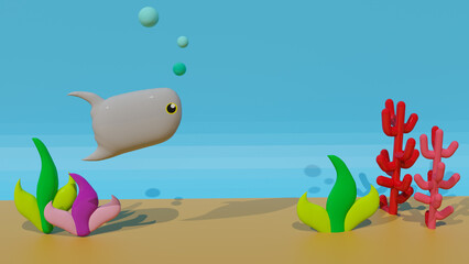 The 3d illustration picture of  an ocean sunfish in the ocean.
