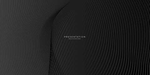 Simple black abstract presentation background with wave curve lines stripes
