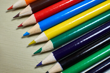 Colorful and sharpened artists pencils in rainbow colors