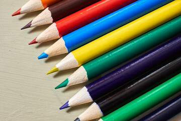 Colorful and sharpened artists pencils in rainbow colors
