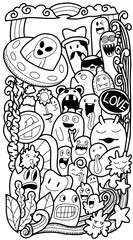 funny monsters, black and white background.Cartoon Monster Doodles