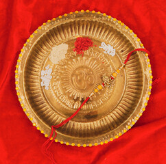 Raksha Bandhan - Elevated view of traditional plate (Thali). Stock Photo.