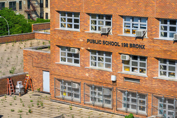 Public school building in the Bronx during the 2020 Corona Virus lockdown, New York City, NY