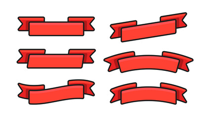 Set of red isolated banner ribbons on white background. Simple flat vector illustration.