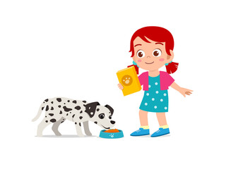 happy cute little kid boy girl play with pet dog