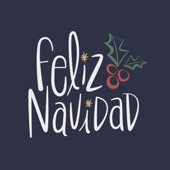 Feliz navidad lettering background with hand drawn mistletoe