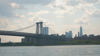 landscape of  NYC and Williamsburg bridge with east river 