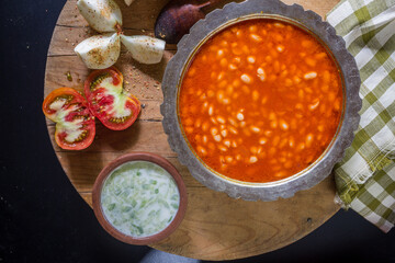 An Anatolian culture dish, bulgur pilaf and bean dish at the table