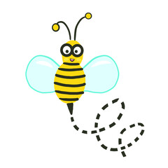 happy kawaii bee, cute insect flying, minimalistic vector illustration flat design