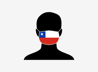 A silhouette of a person wearing a mask with the flag of Chile on it. Vector illustration.