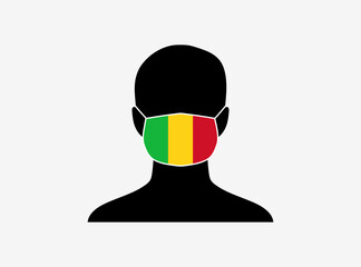 A silhouette of a person wearing a mask with the flag of Mali on it. Vector illustration.