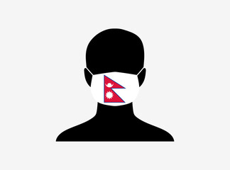 A silhouette of a person wearing a mask with the flag of Nepal on it. Vector illustration.