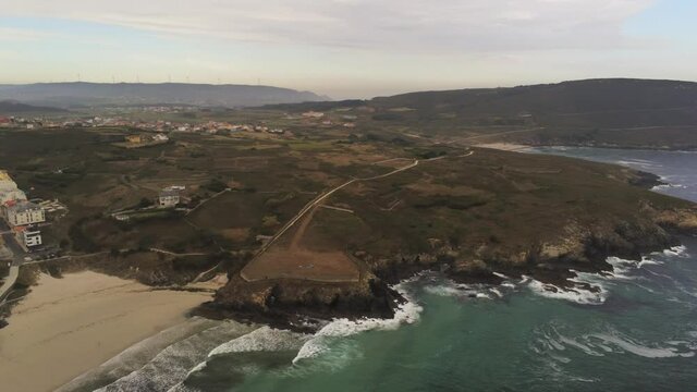 Beautiful villlage of Malpica in Galicia. Aerial Drone Footage