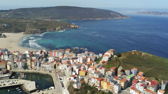 Beautiful villlage of Malpica in Galicia. Aerial Drone Footage