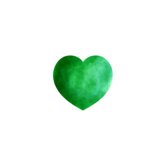 Beautiful watercolor Green heart style texture. Forest concept, Heart icon design isolated on white background