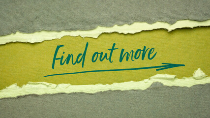 Find out more web banner - handwriting on handmade rag paper, invitation and communication concept