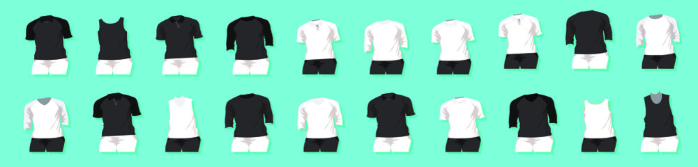 set of raglan round neck t-shirts templates with various models