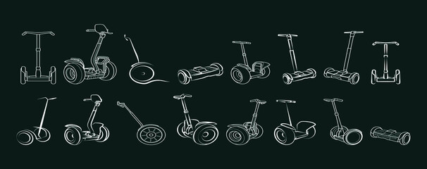 Segway monowheel solo wheel hoverboard gyroscooter set electro eco transport vector illustration © eny