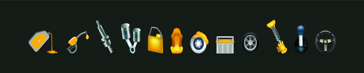 realistic car oil change icon set. isolated vector illustration on black background