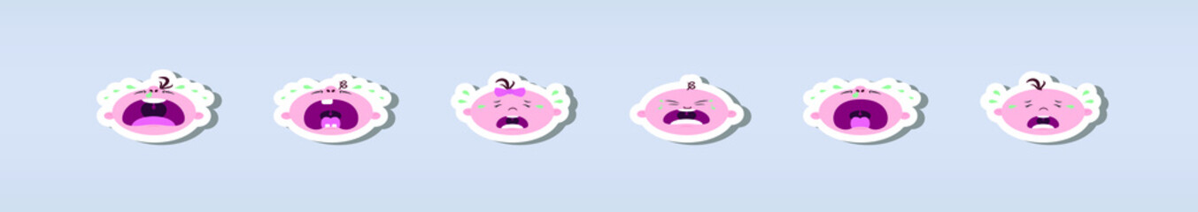 Set of baby face or crying baby in flat design cartoon character.