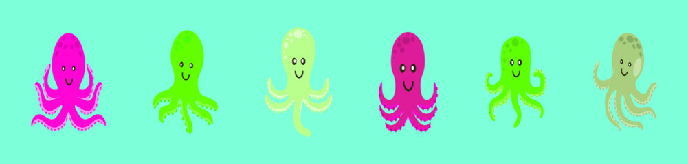 set of octopus, cartoon character with different expression.