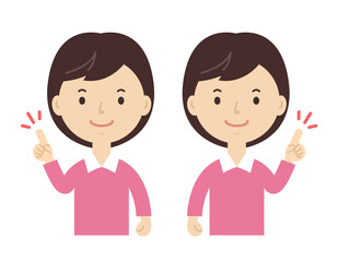 指差しポーズする女の子　女性　左右セット
Illustration of pointing pose. Illustration of the upper body.
Girl illustration.