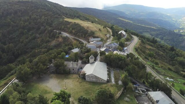 O Cebreiro, village in El Camino de Santiago.Galicia,Spain. Aerial Drone Footage