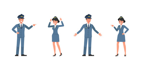 Steward and stewardess character vector design. Presentation in various action.