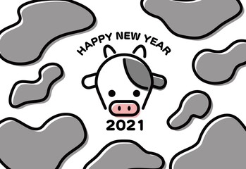 2021年　丑年　年賀状　シンプルデザイン