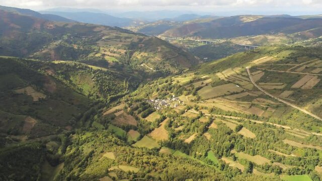 Beautiful landscape and mountains in Galicia,Spain. Aerial Drone Footage
