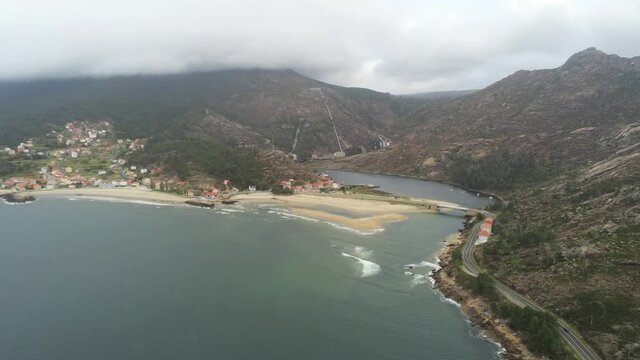 Coastal village in Galicia,Spain. Aerial Drone Footage