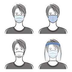 ウイルス感染の防止　マスク　フェイスシールド　男性