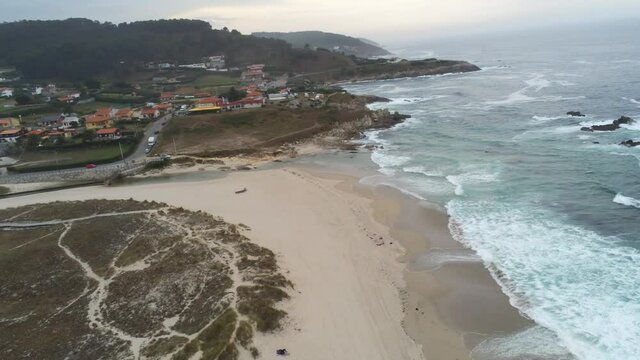 Beach in the coast of Galicia,Spain. Aerial Drone Footage