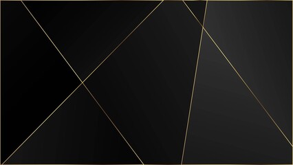 Black Premium Polygon Texture. Gold Lines Triangular Luxury Frame. 