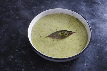 plant-based food,  vegan zucchini pesto soup wth rice milk